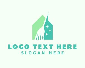 Sweeping - Green Broomstick Cleaning logo design