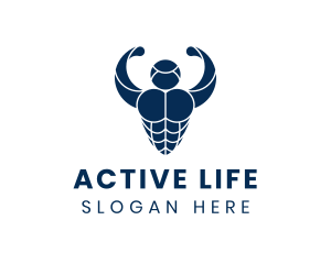 Blue Muscular Bodybuilder logo design