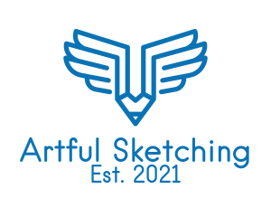 Sketching - Blue Wing Pencil logo design