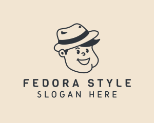 Smiling Boy Fedora Hat logo design