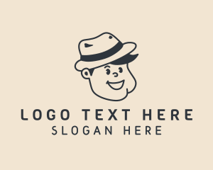 Vlogger - Smiling Boy Fedora Hat logo design