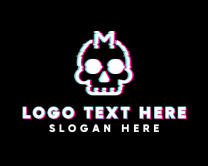 Bone - Glitch Skull Letter M logo design