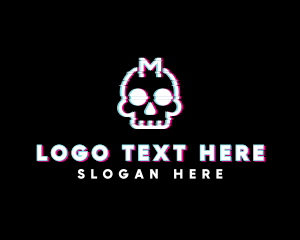Streamer - Glitch Skull Letter M logo design