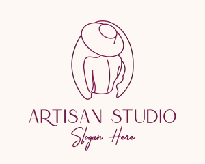 Atelier - Pink Hat Lady Stylist logo design