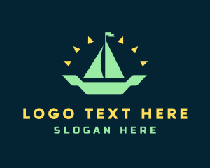 Fisherman - Sailing Sun Boat logo design