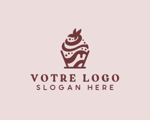 Cupcake - Chocolate Icing Dessert logo design