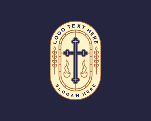Monoline - Cross Crucifix Church logo design