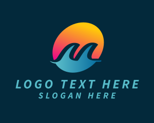 Surf - Sunset Sea Letter M logo design