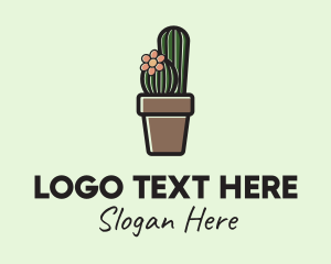 Leaf - Cactus Flower Pot logo design