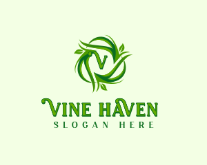 Vegan Organic Vine Leaves logo design