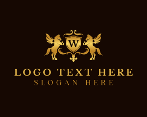 Stallion - Gold Pegasus Shield logo design