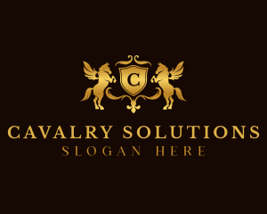 Cavalry - Gold Pegasus Shield logo design