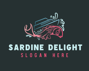 Sardine - Pink Fish Boat logo design