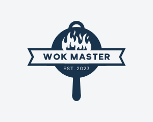 Wok - Fire Hot Cooking Pan logo design