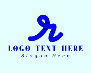 Curl - Blue Cursive Letter R logo design