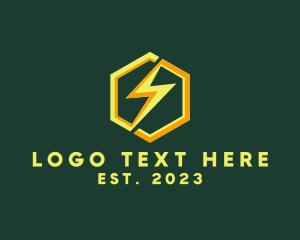 Electricity - Hexagon Thunder Badge logo design