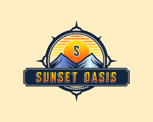 Compass Sunset Mountain logo design