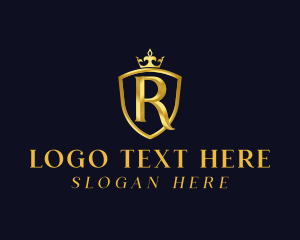 Vip - Golden Shield Crown Letter R logo design