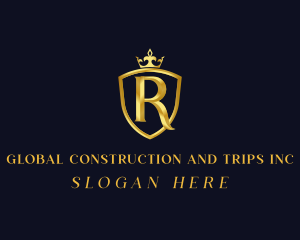 Royalty - Golden Shield Crown Letter R logo design