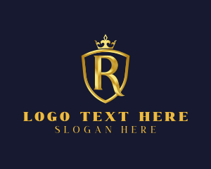 Golden - Shield Crown Letter R logo design