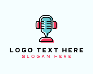 Podcast - Mic Podcast Headphones logo design