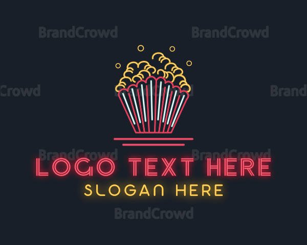 Snack Popcorn Neon Light Logo