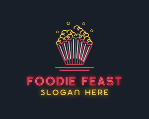 Snack Popcorn Neon Light logo design