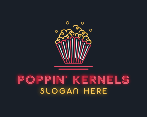 Popcorn - Snack Popcorn Neon Light logo design