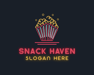 Snack Popcorn Neon Light logo design