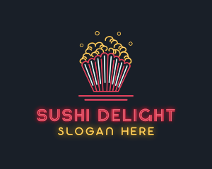 Snack Popcorn Neon Light logo design