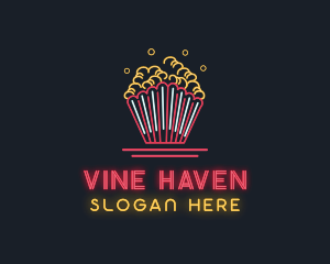 Snack Popcorn Neon Light logo design