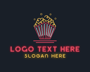 Movie Theater - Snack Popcorn Neon Light logo design