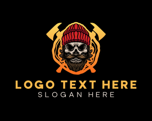 Axe - Hipster Lumberjack Skull logo design