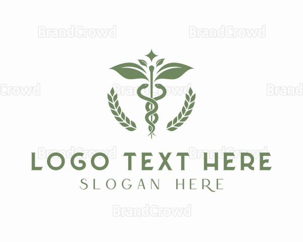 Medical Leaf Caduceus Staff Logo