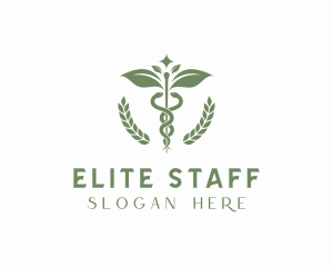 Medical Leaf Caduceus Staff logo design