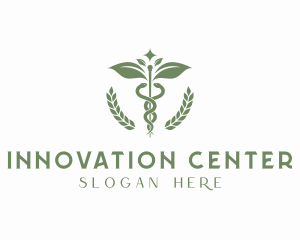 Center - Medical Leaf Caduceus Staff logo design