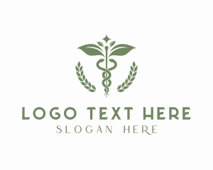 Medical Leaf Caduceus Staff Logo
