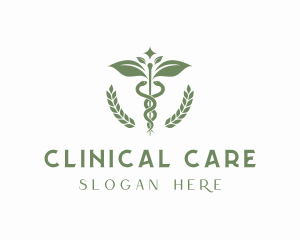 Medical Leaf Caduceus Staff logo design