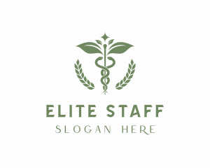 Medical Leaf Caduceus Staff logo design