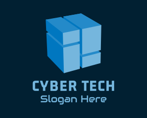 Hacker - Blue Cyber Cube logo design