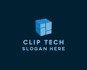 Blue Cyber Cube logo design