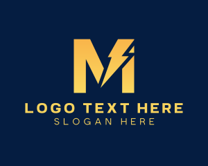 Voltage - Yellow Lightning Letter M logo design