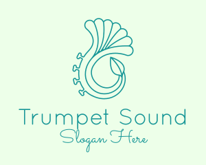 Trumpet - Leaf Horn Outline logo design