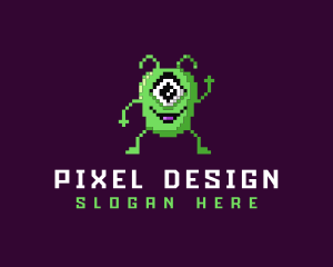 Pixelated Arcade Alien logo design