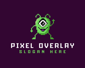 Pixelated Arcade Alien logo design