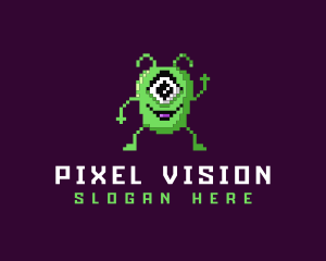 Pixelated Arcade Alien logo design