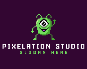 Pixelated Arcade Alien logo design