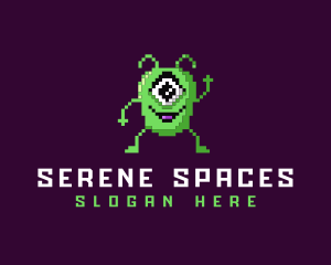 Pixelated Arcade Alien logo design