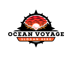 Compass Mountain Sunset Voyage logo design