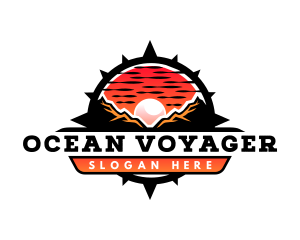 Compass Mountain Sunset Voyage logo design